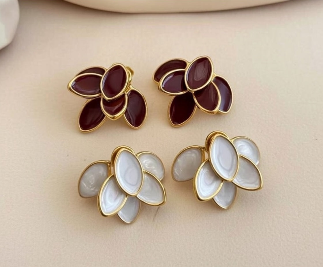 Enamel Lotus Leaf Stud