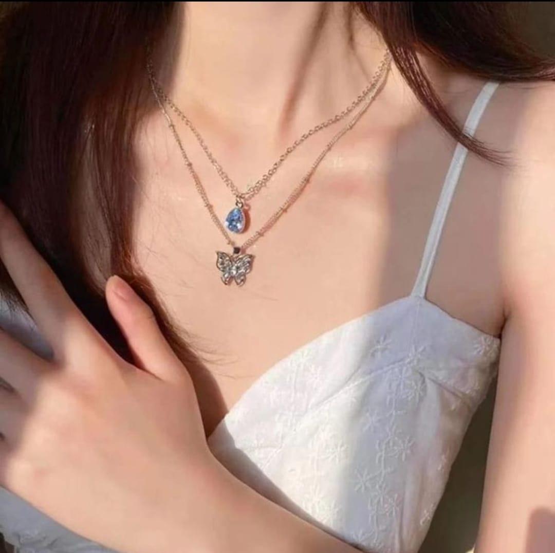 Water Drop Butterfly Pendant Chain