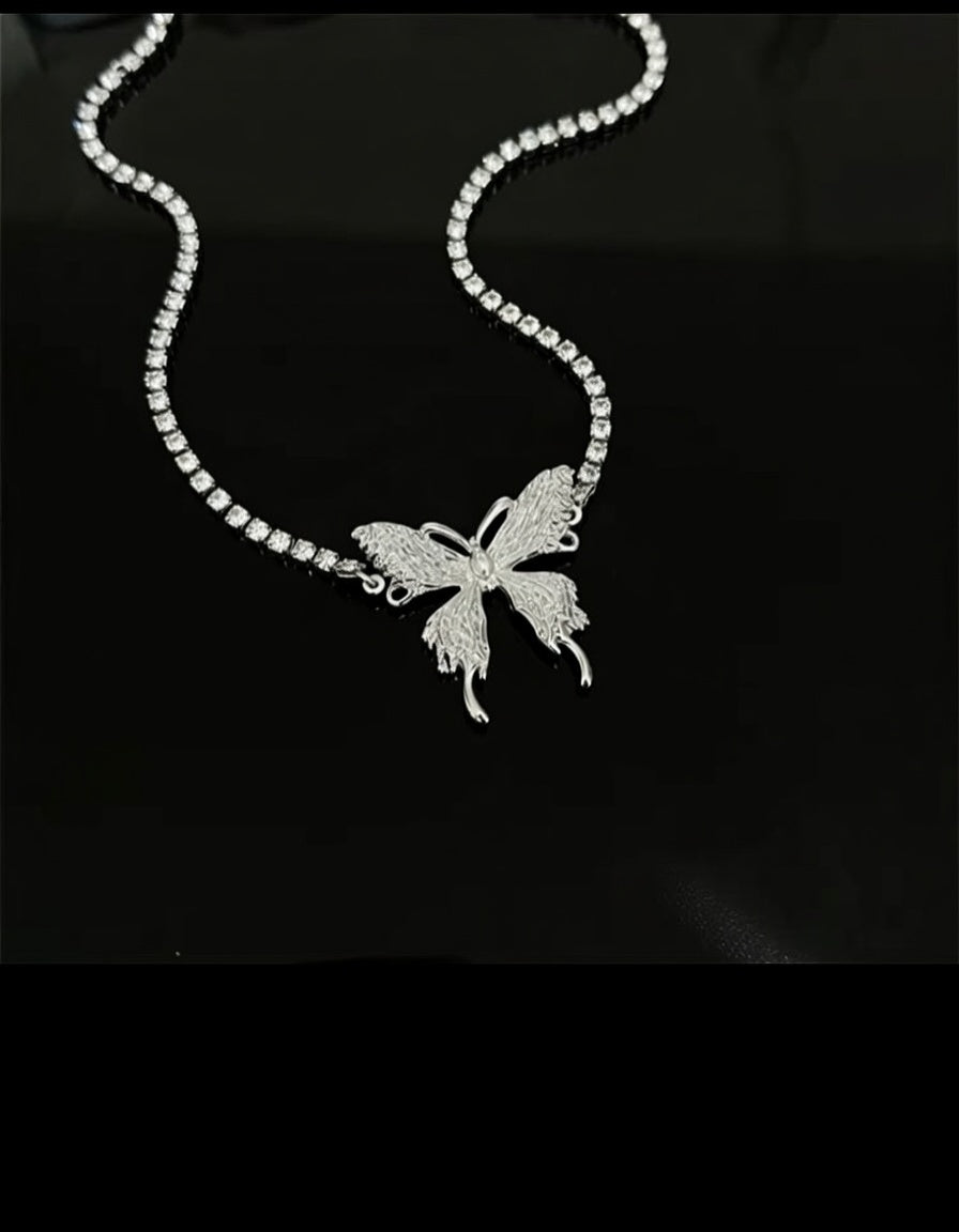 Rhinestone Butterfly Pendant Necklace