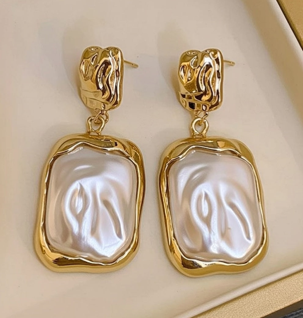 Heavy White Square Statement Earrings