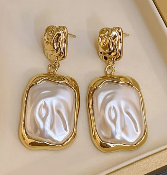 Heavy White Square Statement Earrings