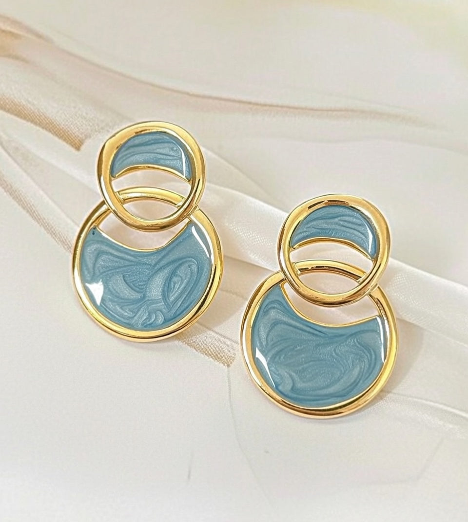 Blue Enamel Double Arc Crossed Stud