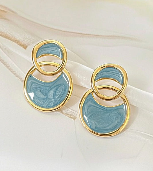 Blue Enamel Double Arc Crossed Stud