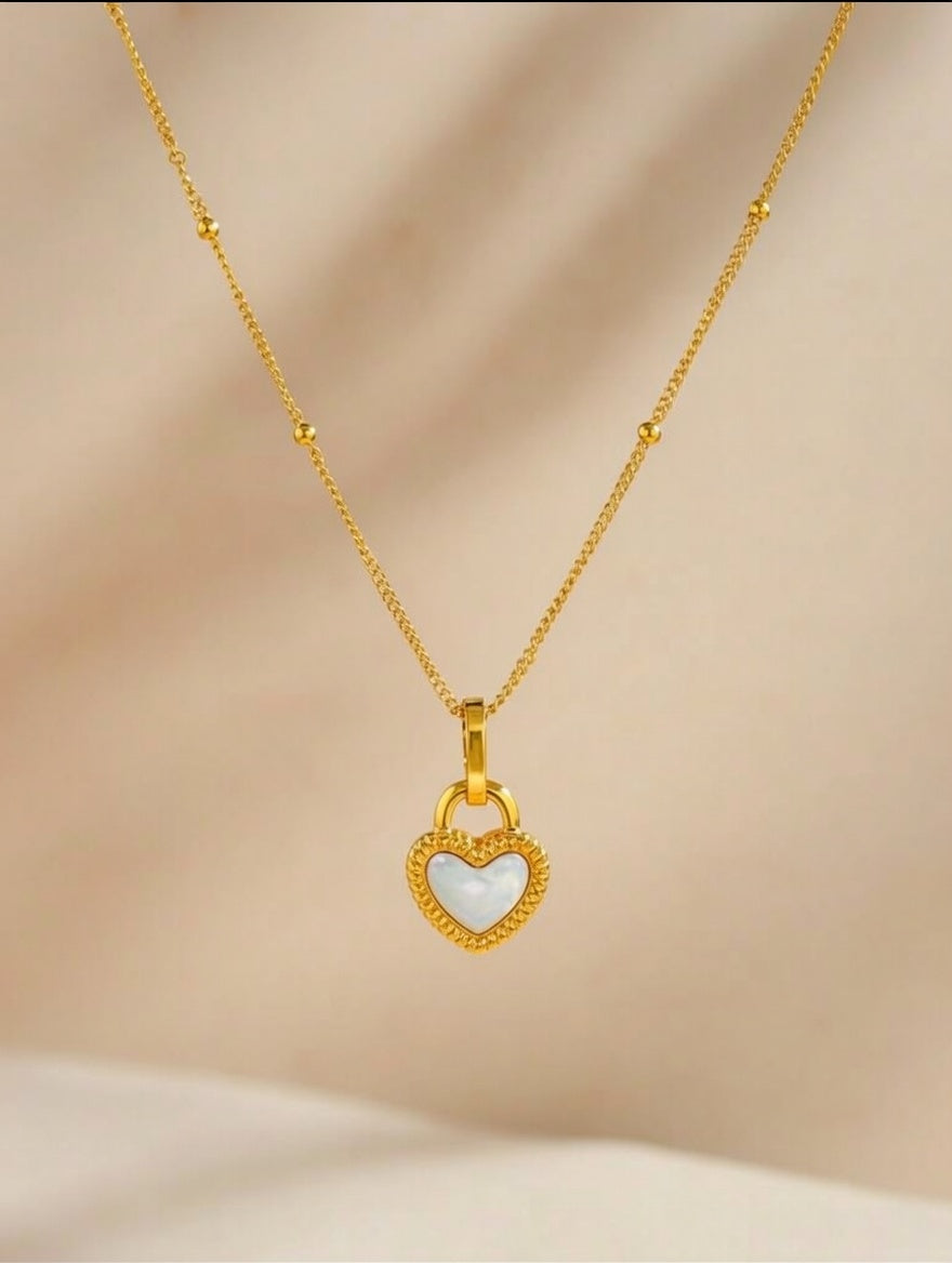 White Heart Pendant Chain