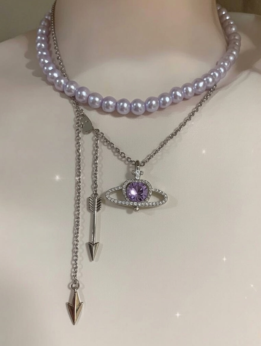 Lavender Love Planet Pearl Necklace