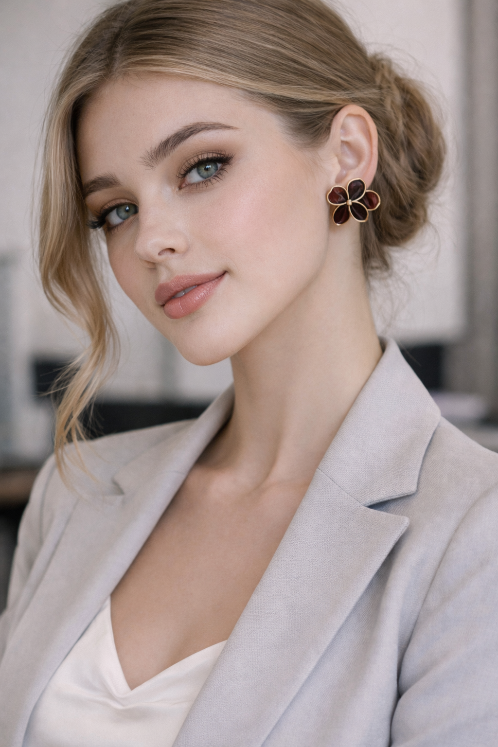 Enamel Lotus Leaf Stud