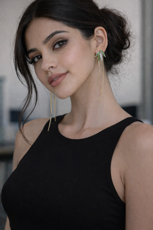 Palm Leaf Long Tassel Earrings