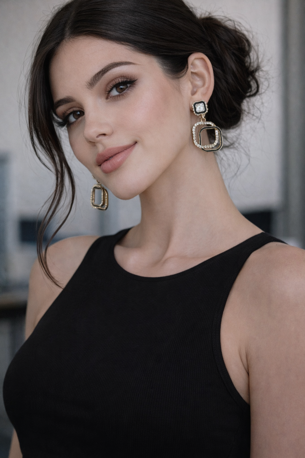 Black Bling Square Cross Over Earrings