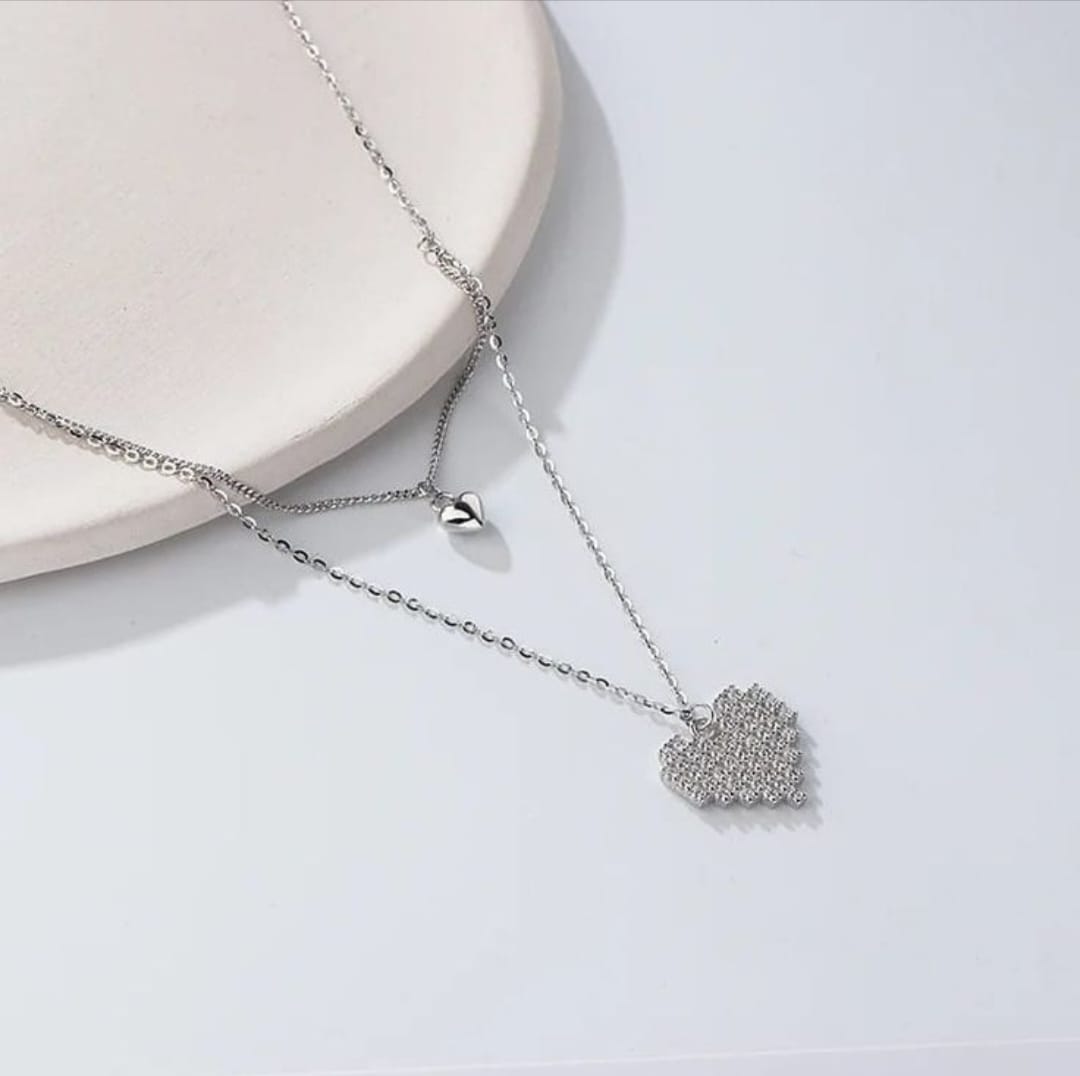 Rhinestone Double Layered Heart Chain