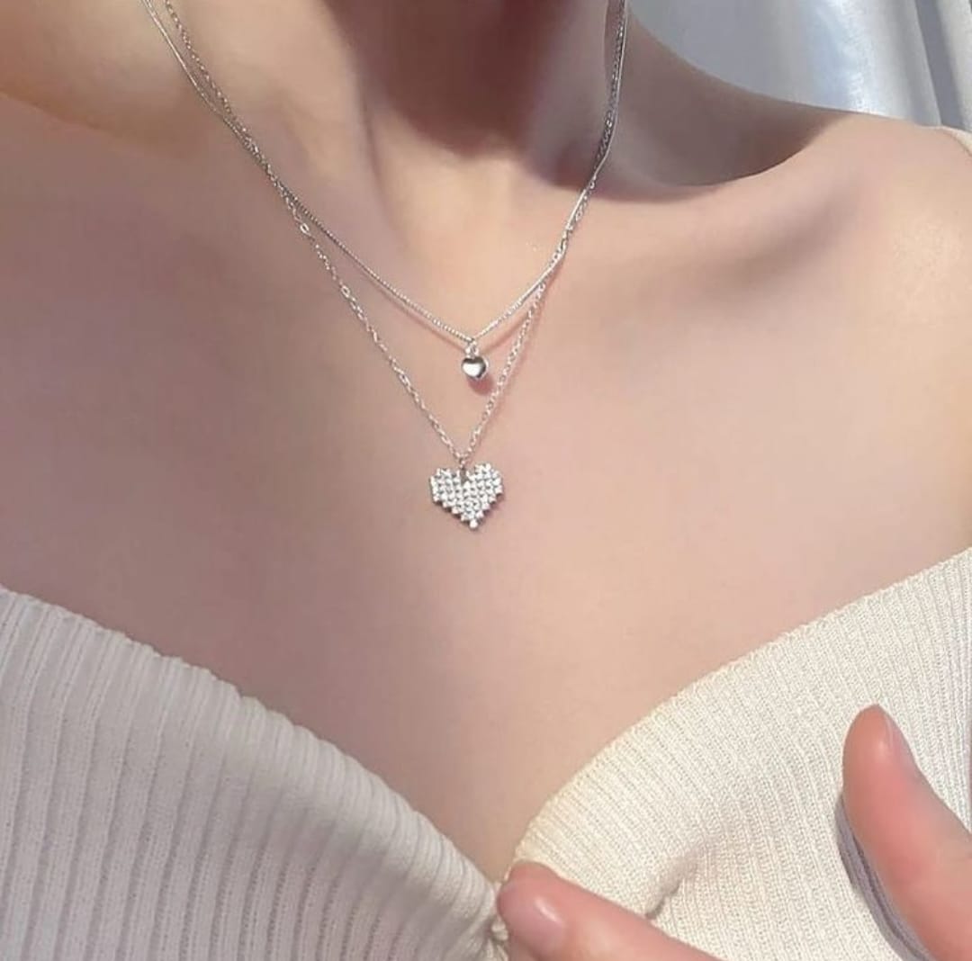 Rhinestone Double Layered Heart Chain