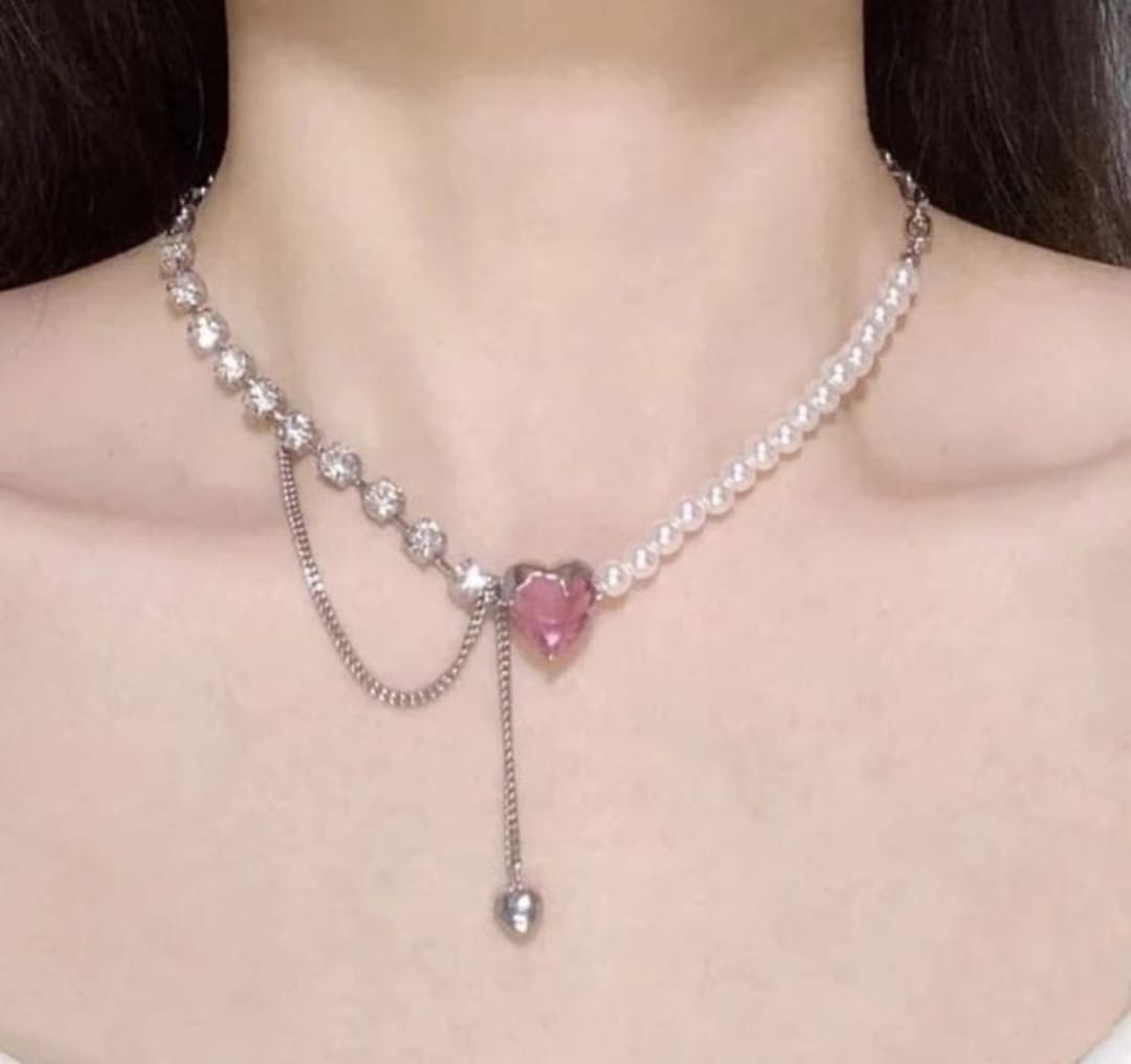 Pink Heart Pearl Necklace