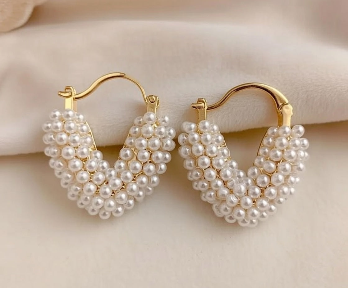 Pearl Heart Bag Earrings