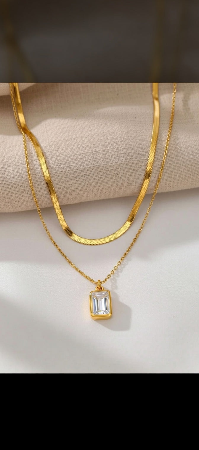 White Enamel Stone Double Layered Chain